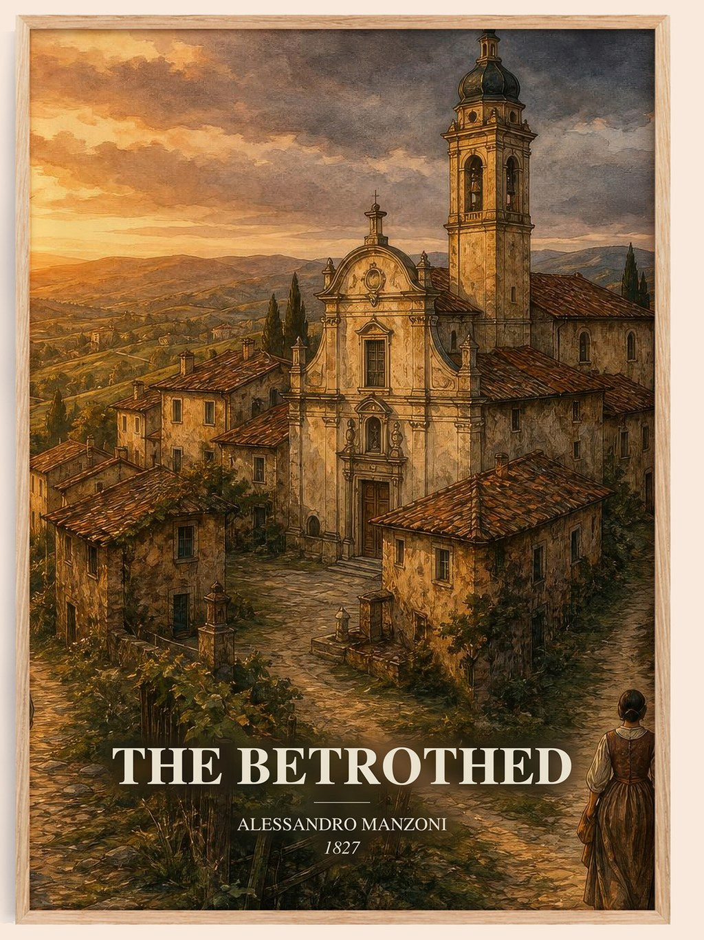The Betrothed watercolour book poster by Alessandro Manzoni – framed literary art print