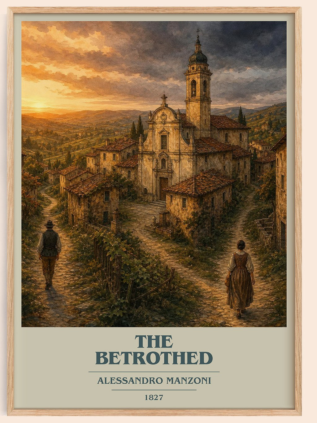 The Betrothed book cover book poster by Alessandro Manzoni – framed literary art print