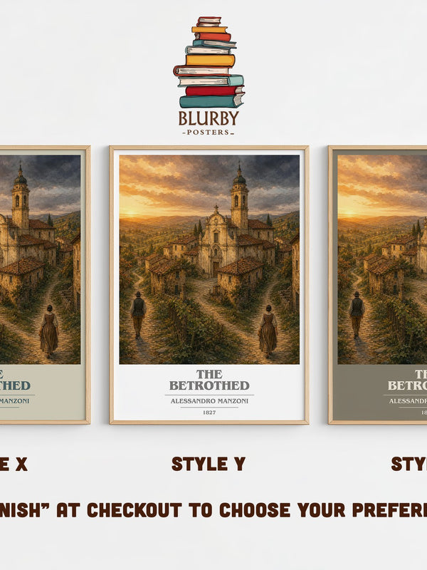 The Betrothed book cover print in frame leaning in hallway – historical fiction wall art