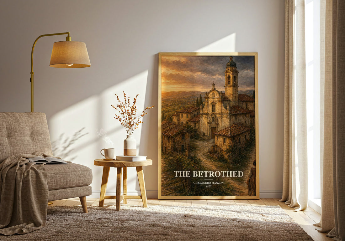 The Betrothed watercolour print in frame leaning in hallway – historical fiction wall art