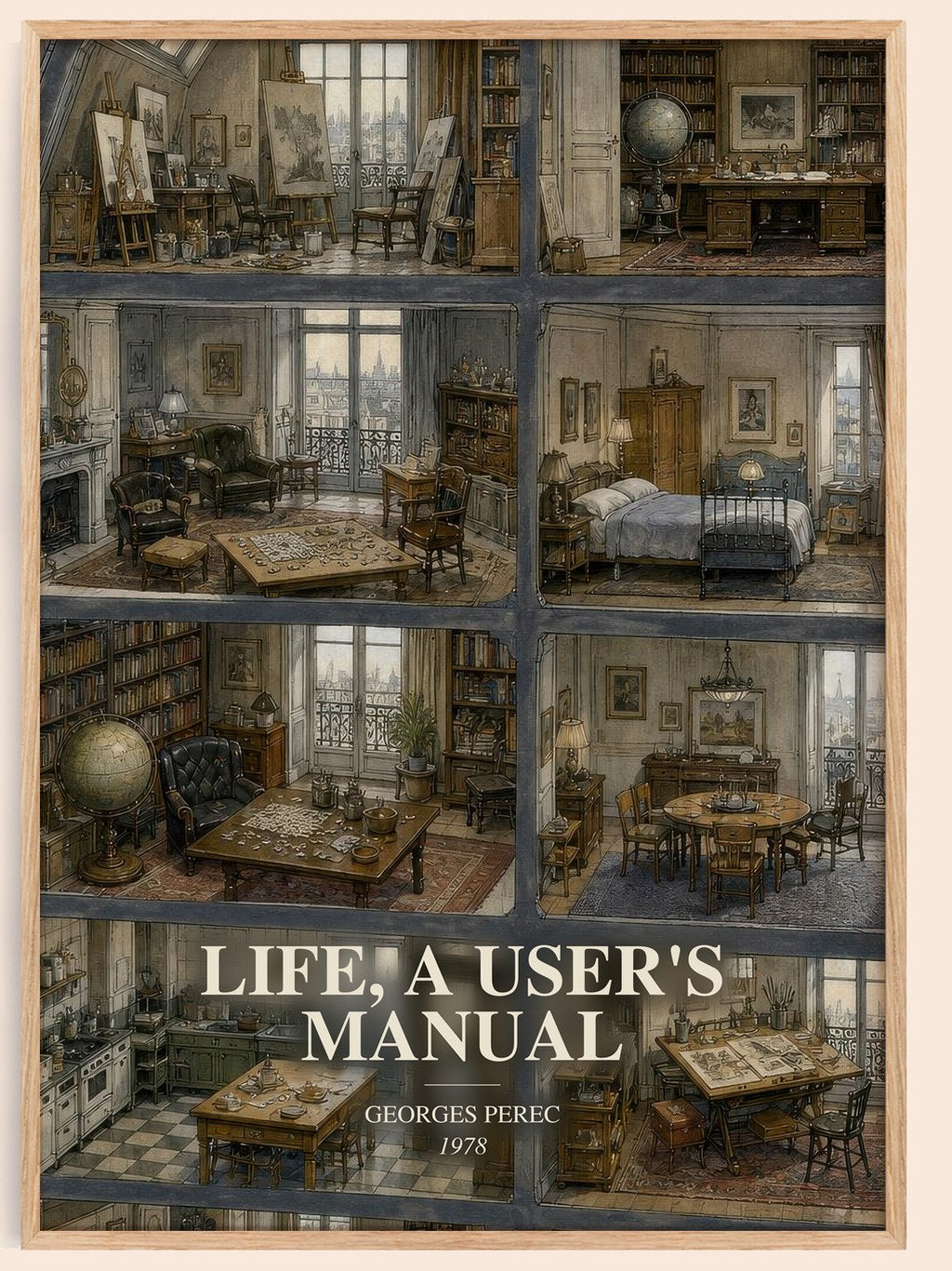 Life, a User's Manual watercolour book poster by Georges Perec – framed literary art print