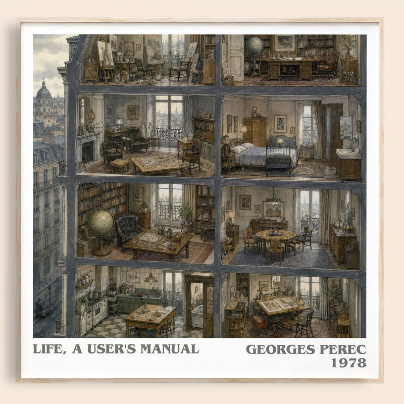 Life, a User's Manual literary book poster by Georges Perec – framed literary art print