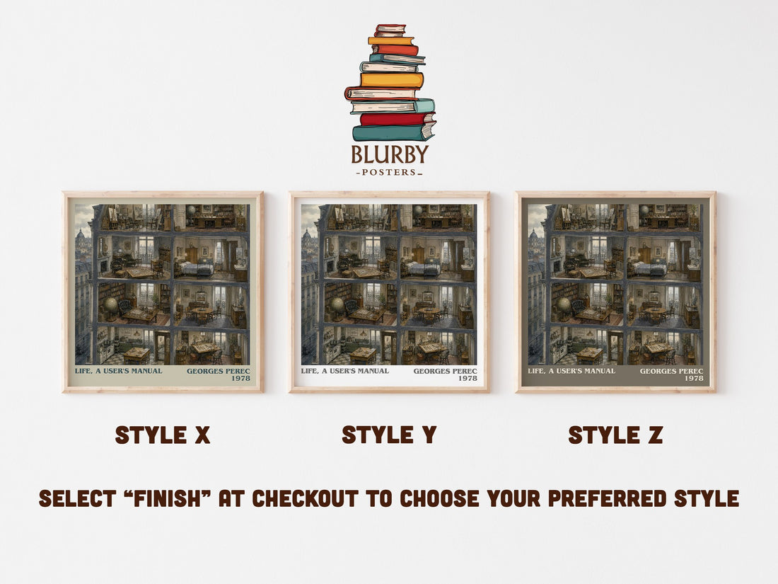 Life, a User's Manual literary print in frame leaning in hallway – literary fiction wall art (mockup)