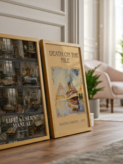Life, a User's Manual watercolour print framed by window – literary home decor