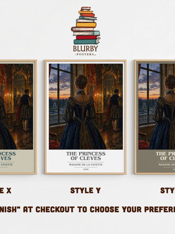 The Princess of Cleves book cover print in frame leaning in hallway – classic literature wall art