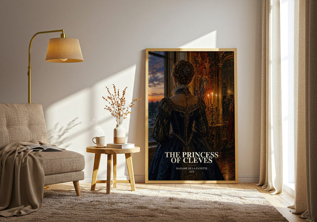 The Princess of Cleves watercolour print in frame leaning in hallway – classic literature wall art