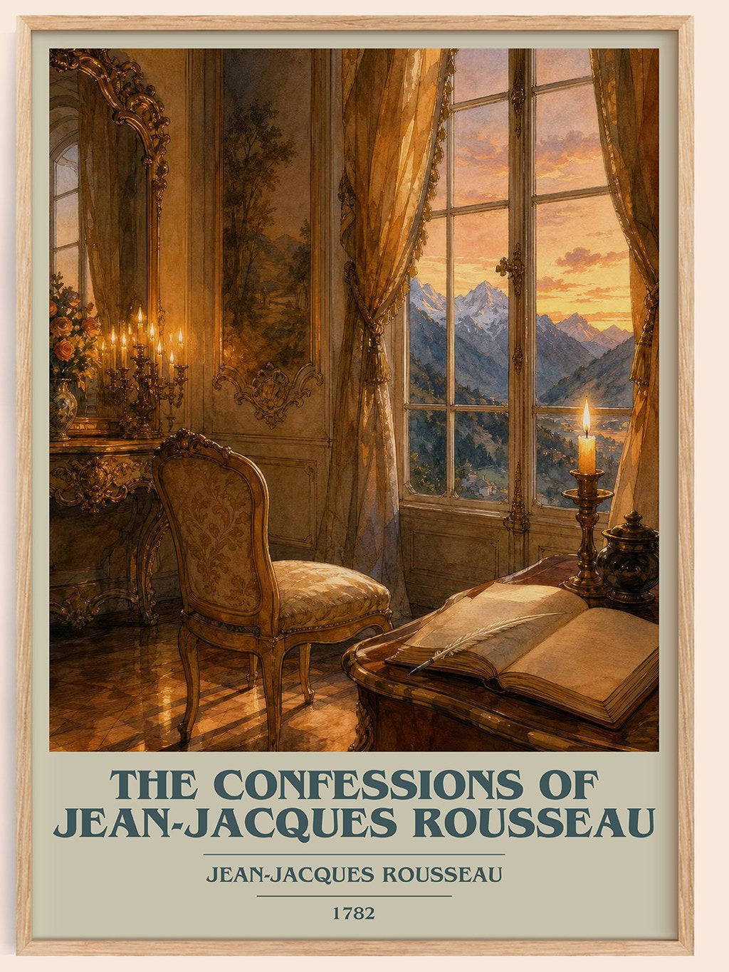 The Confessions of Jean-Jacques Rousseau book cover book poster by Jean-Jacques Rousseau – framed literary art print