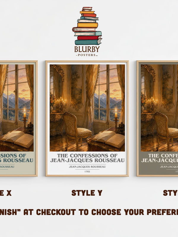 The Confessions of Jean-Jacques Rousseau book cover print in frame leaning in hallway – memoir wall art