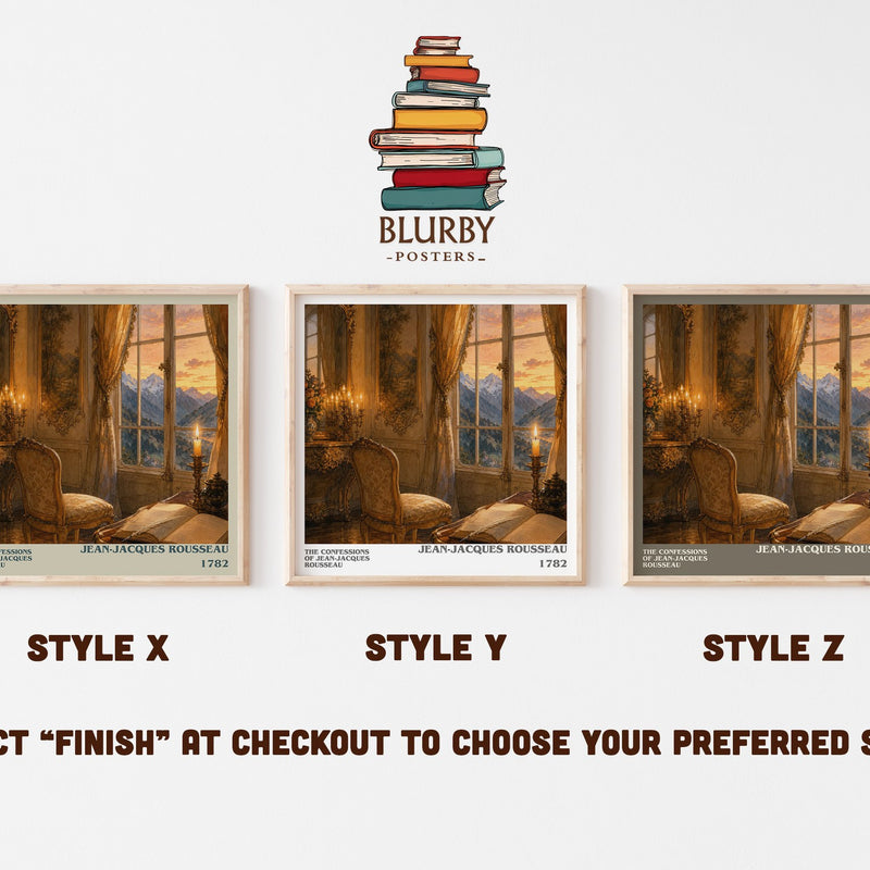 The Confessions of Jean-Jacques Rousseau literary print in frame leaning in hallway – memoir wall art