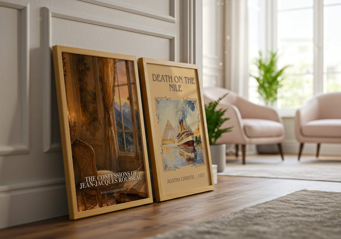 The Confessions of Jean-Jacques Rousseau watercolour print framed by window – literary home decor