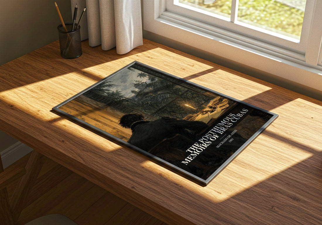 The Posthumous Memoirs of Bras Cubas watercolour book poster framed on wall – satire wall art