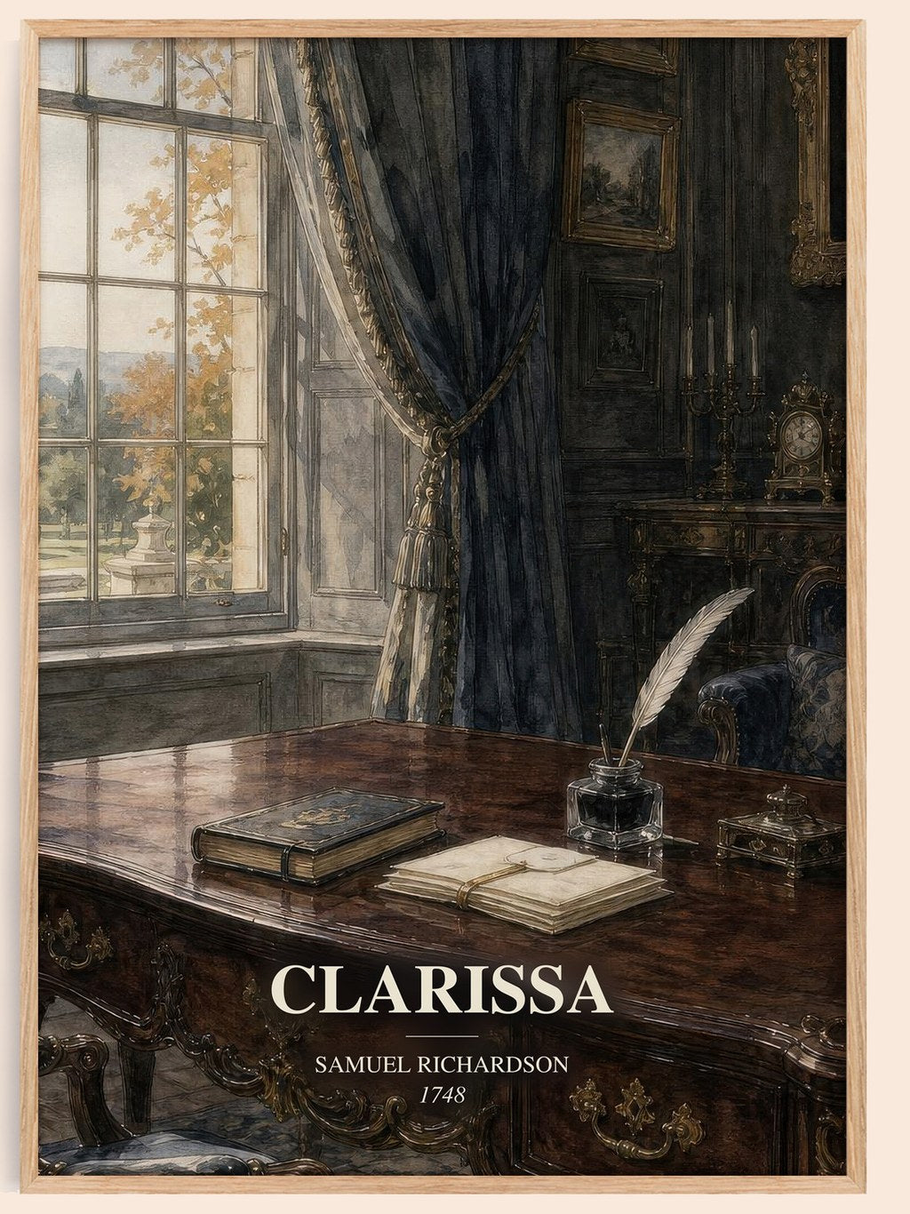 Clarissa watercolour book poster by Samuel Richardson – framed literary art print
