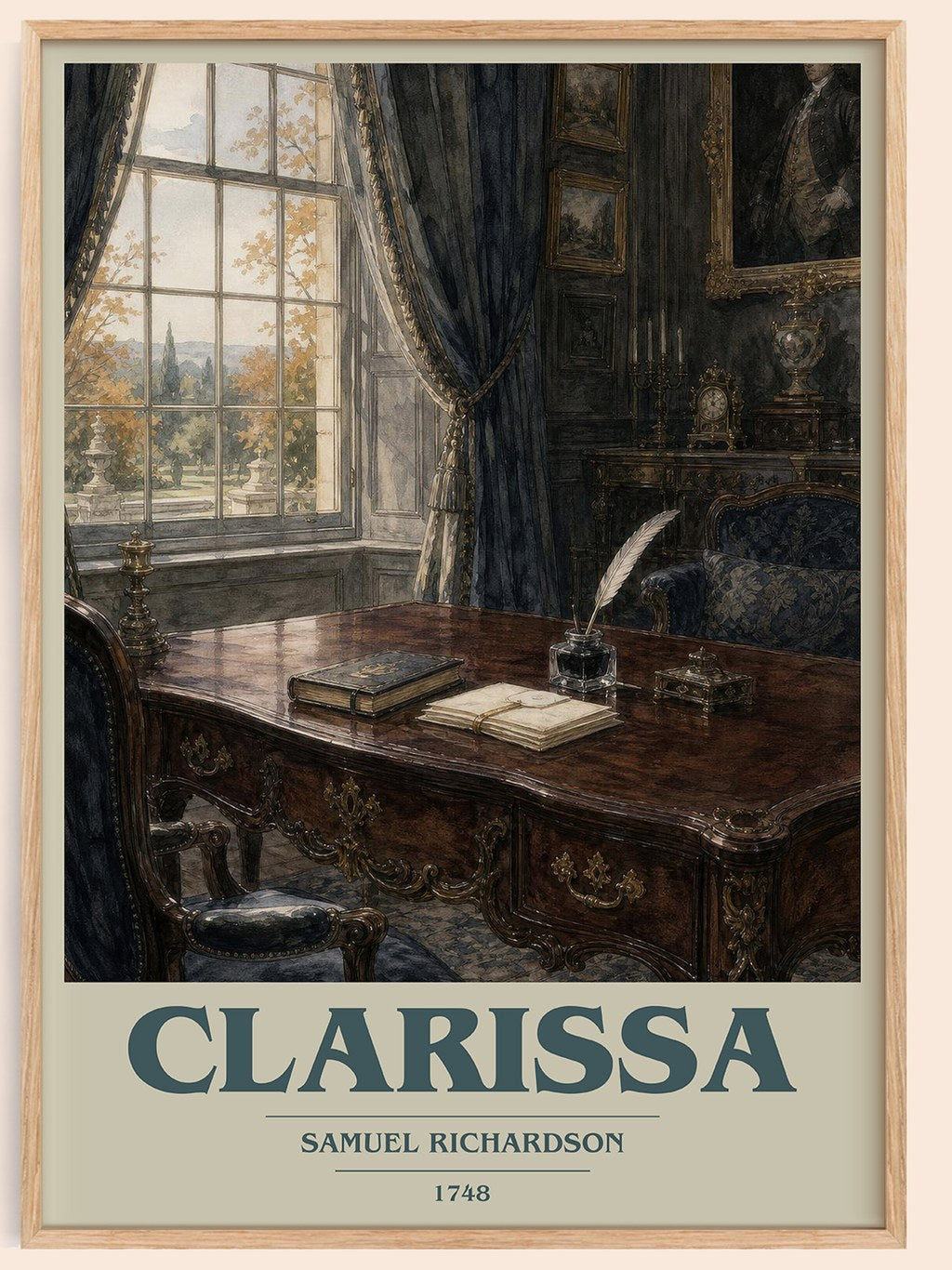 Clarissa book cover book poster by Samuel Richardson – framed literary art print