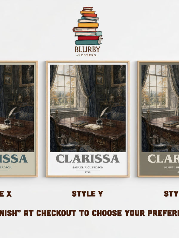 Clarissa book cover print in frame leaning in hallway – classic literature wall art