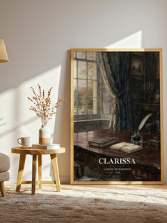 Clarissa watercolour print in frame leaning in hallway – classic literature wall art