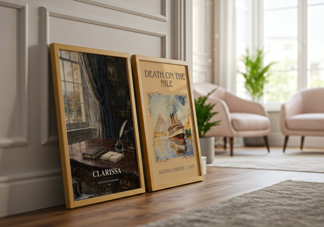 Clarissa watercolour print framed by window – literary home decor