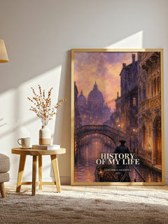 History of My Life watercolour print in frame leaning in hallway – memoir wall art