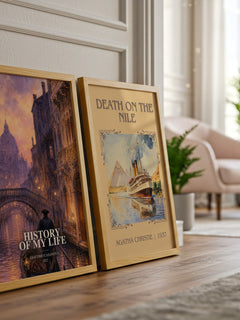 History of My Life watercolour print framed by window – literary home decor