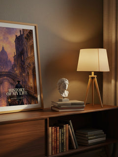 History of My Life watercolour print on bookshelf – Giacomo Casanova fan gift