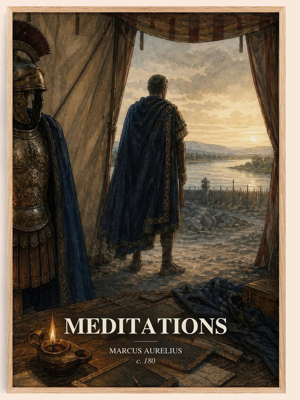 Meditations watercolour book poster by Marcus Aurelius – framed literary art print