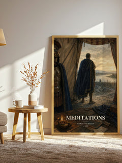 Meditations watercolour print in frame leaning in hallway – philosophy wall art