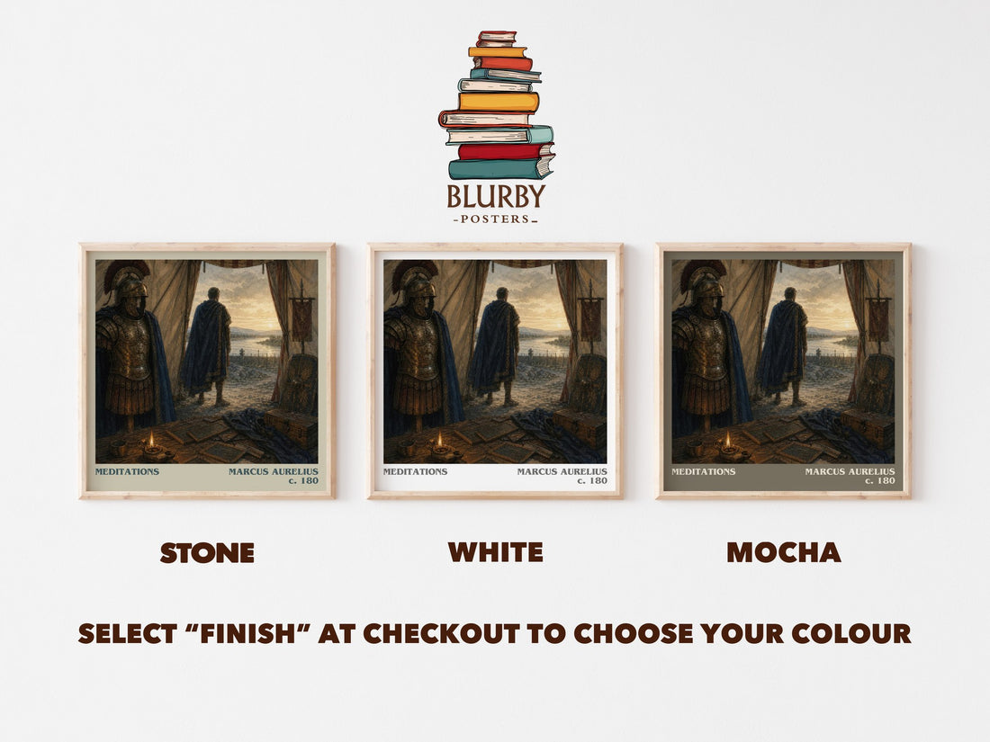 Meditations literary print framed by window – Stone, White and Mocha square prints side by side – choose your colour