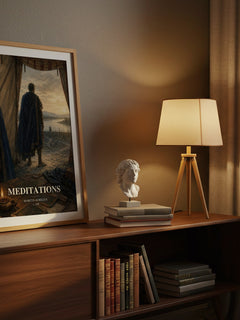 Meditations watercolour print on bookshelf – Marcus Aurelius fan gift