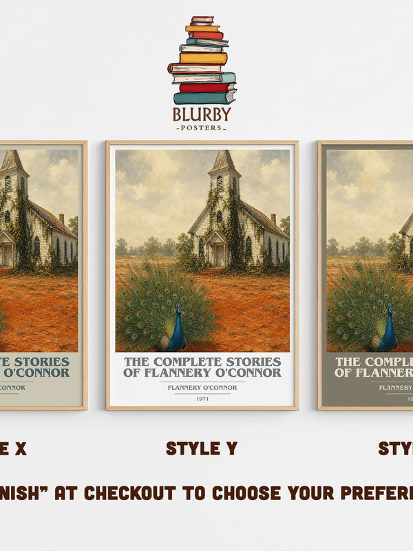 The Complete Stories of Flannery O'Connor book cover print in frame leaning in hallway – literary fiction wall art