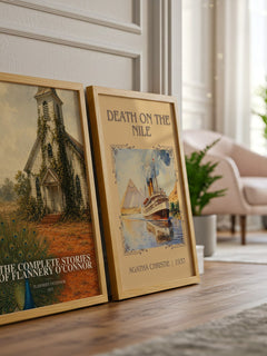 The Complete Stories of Flannery O'Connor watercolour print framed by window – literary home decor