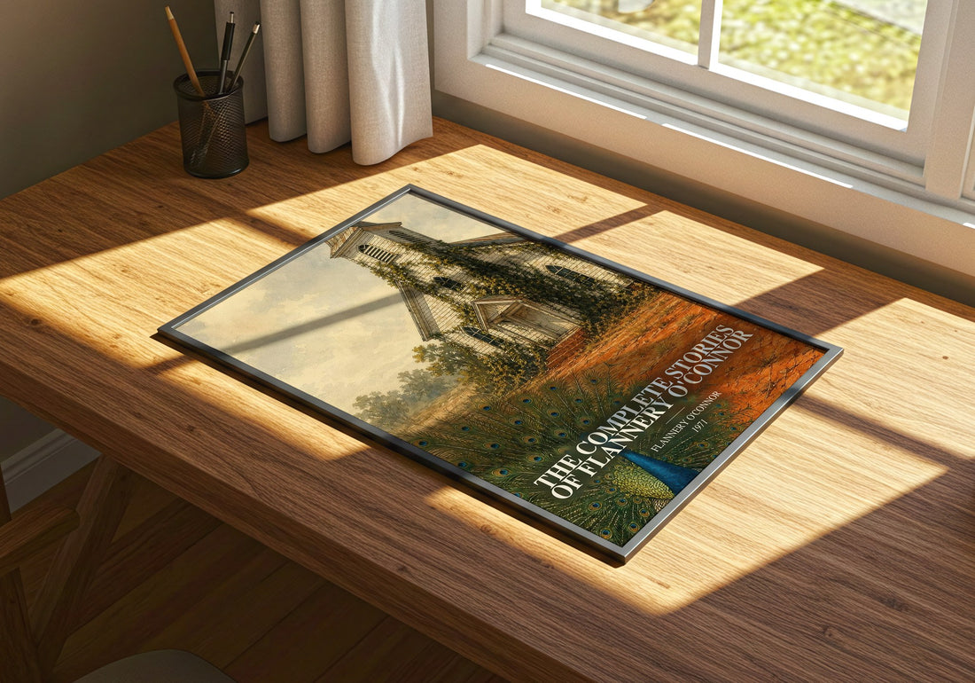 The Complete Stories of Flannery O'Connor watercolour book poster framed on wall – literary fiction wall art