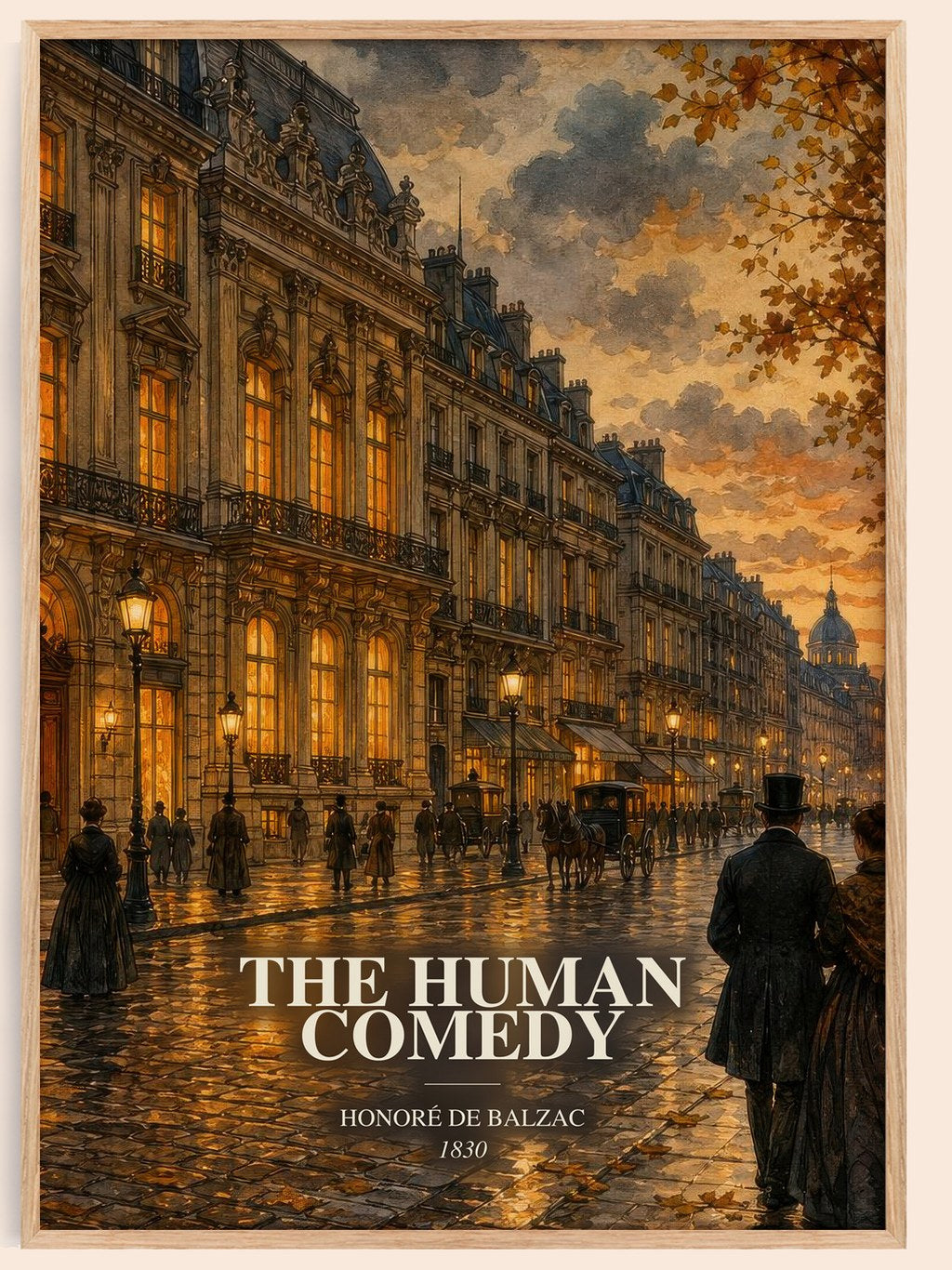 The Human Comedy watercolour book poster by Honoré de Balzac – framed literary art print