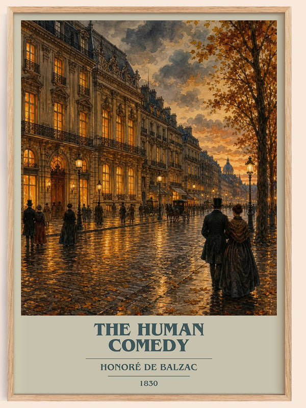 The Human Comedy book cover book poster by Honoré de Balzac – framed literary art print