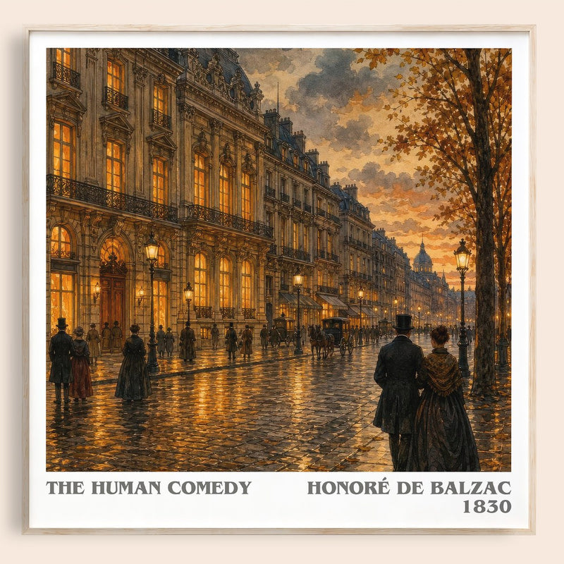 The Human Comedy literary book poster by Honoré de Balzac – framed literary art print