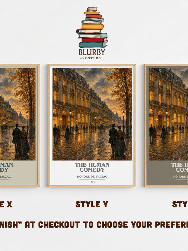 The Human Comedy book cover print in frame leaning in hallway – classic literature wall art