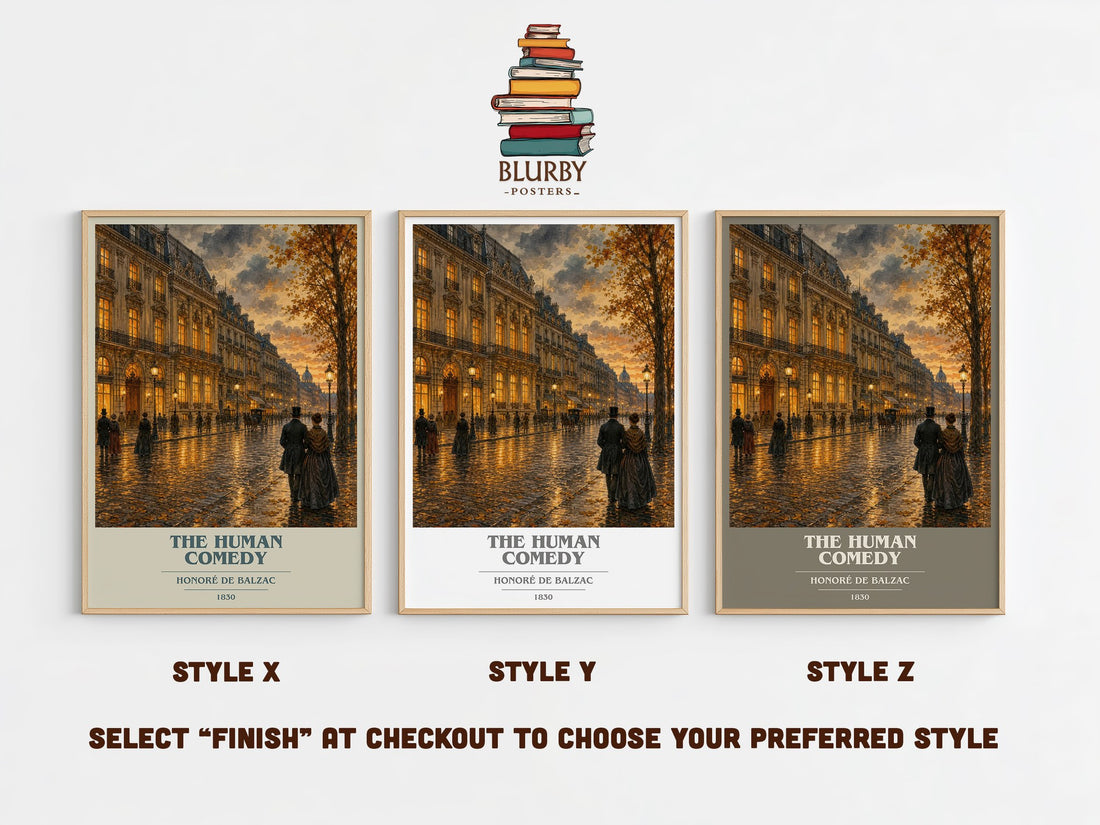 The Human Comedy book cover print in frame leaning in hallway – classic literature wall art (mockup)