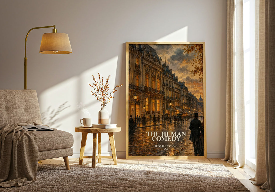 The Human Comedy watercolour print in frame leaning in hallway – classic literature wall art