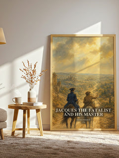Jacques the Fatalist and His Master watercolour print in frame leaning in hallway – philosophy wall art