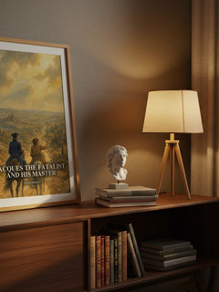 Jacques the Fatalist and His Master watercolour print on bookshelf – Denis Diderot fan gift
