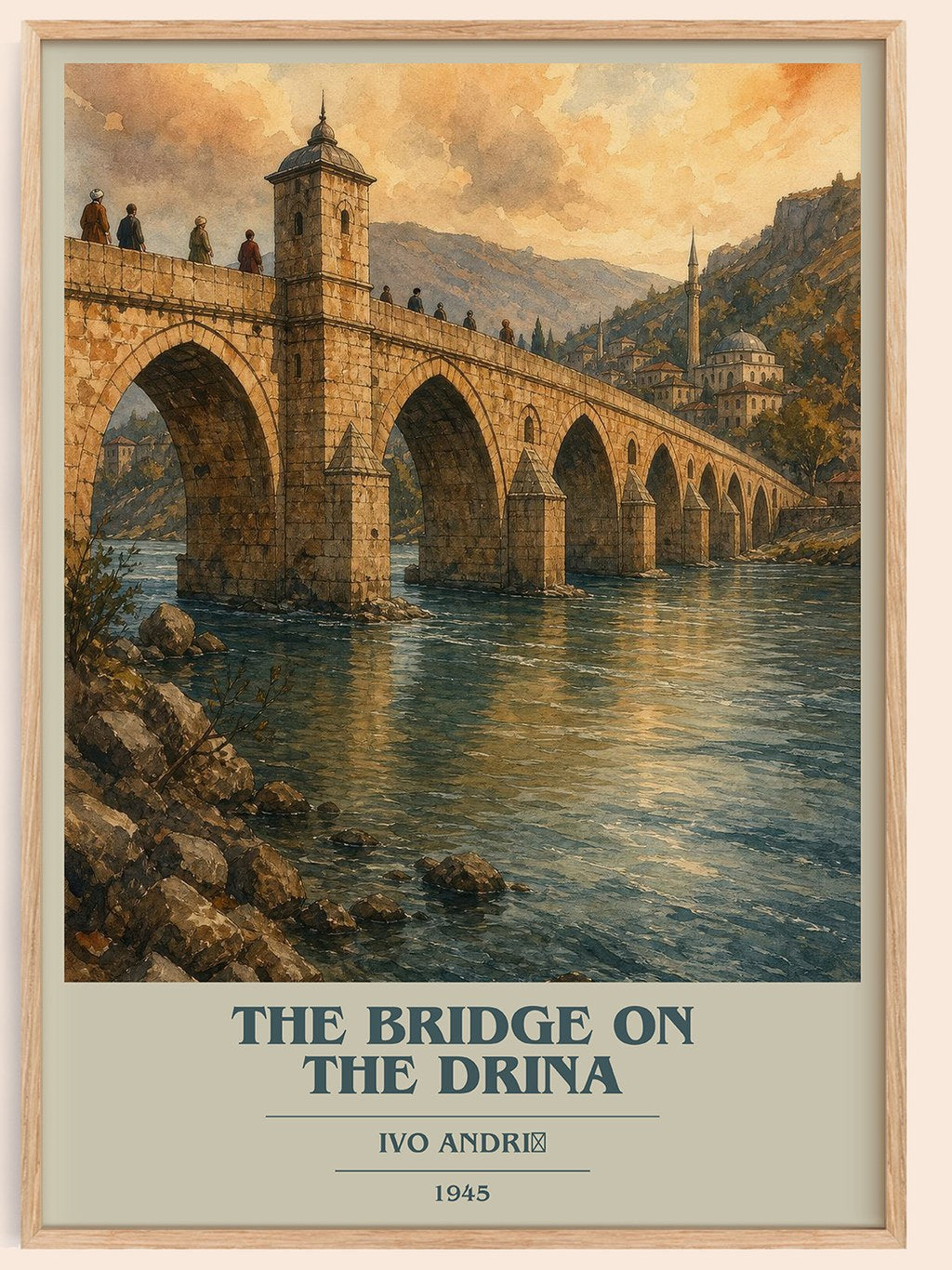 The Bridge on the Drina book cover book poster by Ivo Andrić – framed literary art print