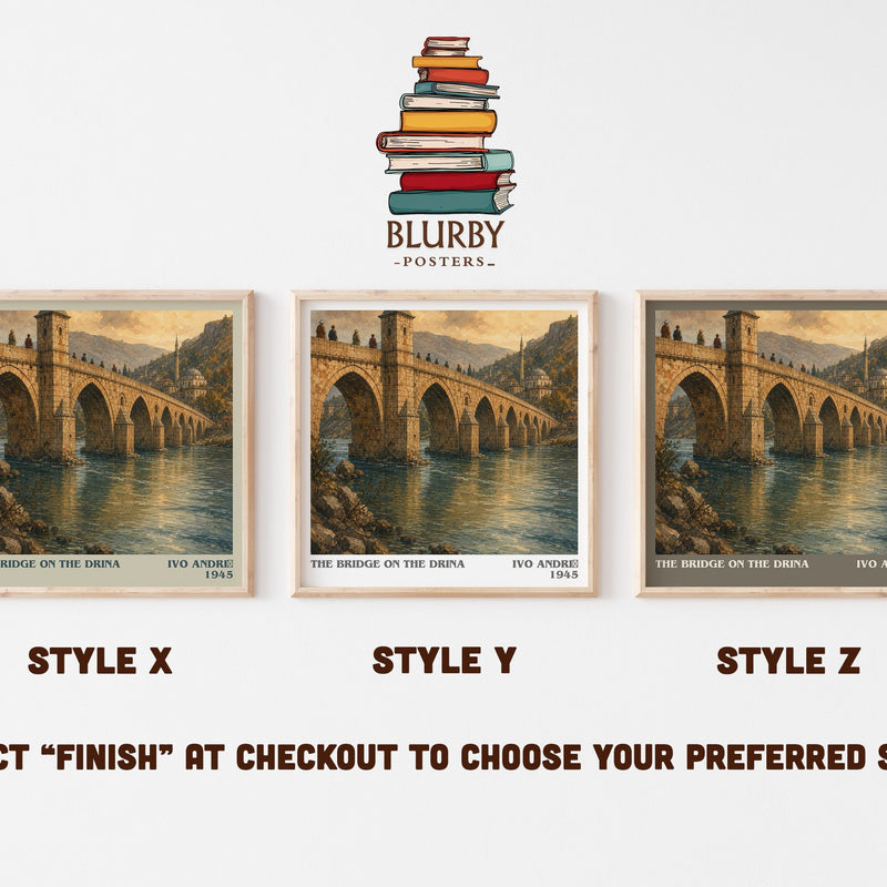 The Bridge on the Drina literary print in frame leaning in hallway – historical fiction wall art