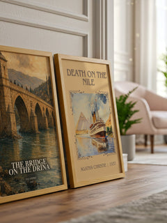 The Bridge on the Drina watercolour print framed by window – literary home decor