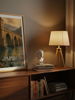 The Bridge on the Drina watercolour print on bookshelf – Ivo Andrić fan gift