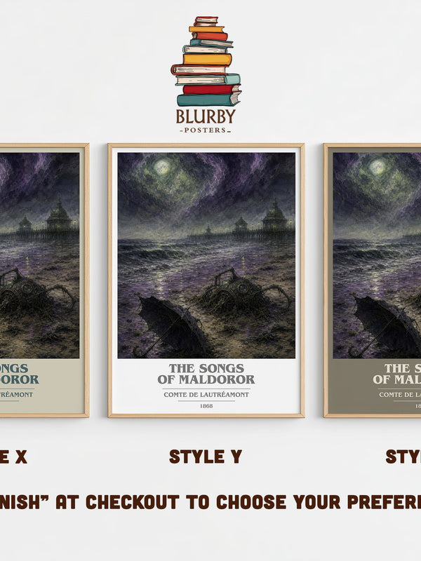 The Songs of Maldoror book cover print in frame leaning in hallway – poetry wall art