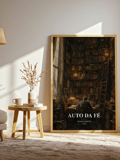 Auto Da Fé watercolour print in frame leaning in hallway – literary fiction wall art