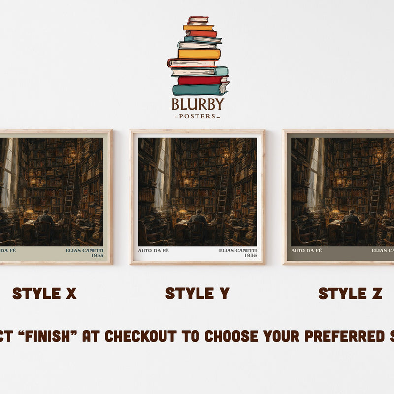 Auto Da Fé literary print in frame leaning in hallway – literary fiction wall art