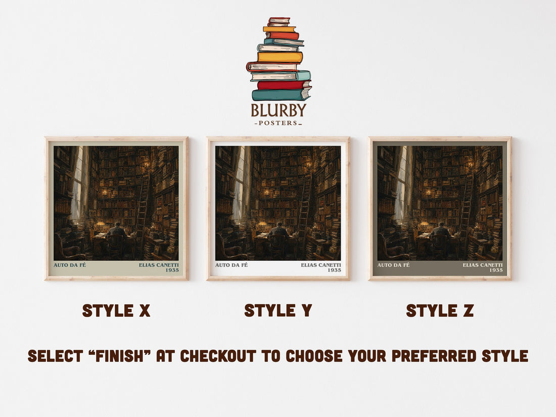 Auto Da Fé literary print in frame leaning in hallway – literary fiction wall art (mockup)
