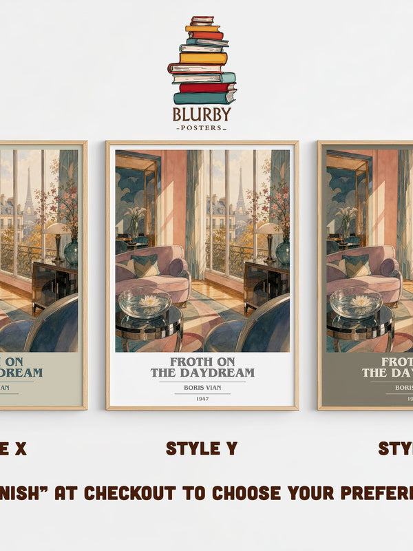 Froth on the daydream book cover print in frame leaning in hallway – literary fiction wall art