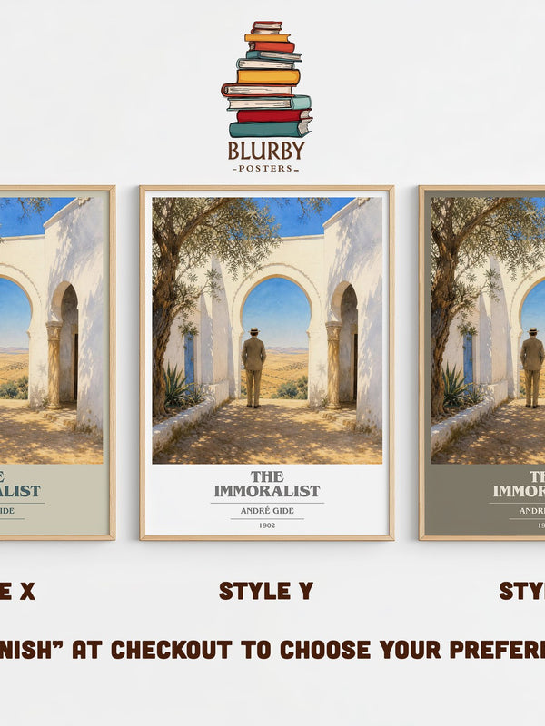 The Immoralist book cover print in frame leaning in hallway – literary fiction wall art