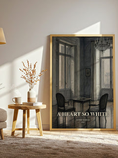 A Heart So White watercolour print in frame leaning in hallway – literary fiction wall art