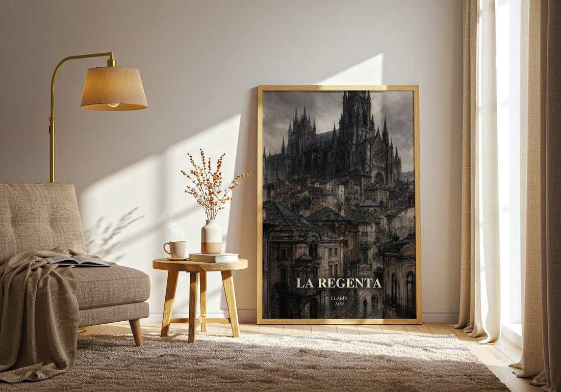 La Regenta watercolour print in frame leaning in hallway – classic literature wall art